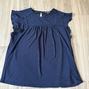 Adrianna Papell Blue Flutter Sleeve Blouse